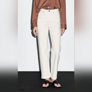 Massimo Dutti White  High Rise Straight Jeans